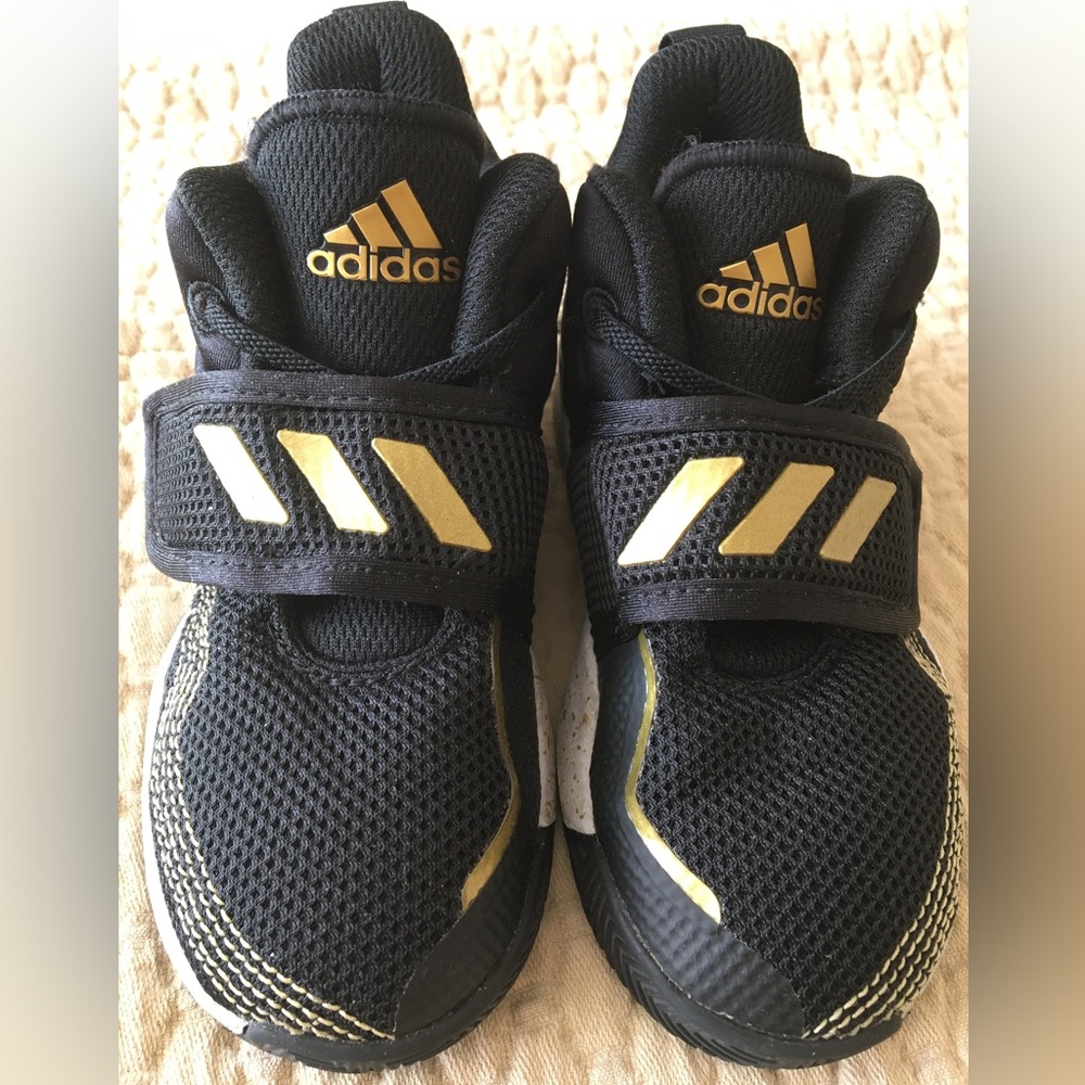 ADIDAS DEEP THREAT PRIMEBLUE BLACK/GOLD BIG KIDS SHOES SIZE 10